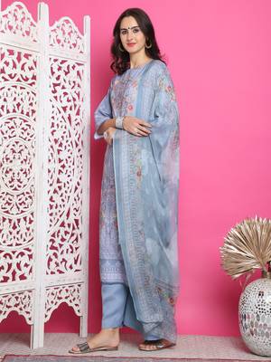 grey satin digital printed dress material 3