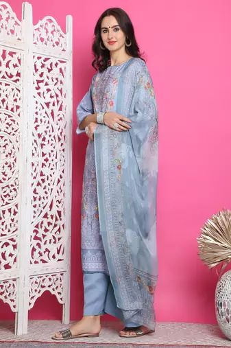grey satin digital printed dress material