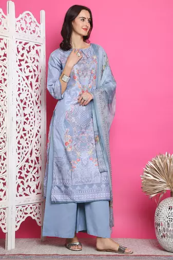 grey satin digital printed dress material