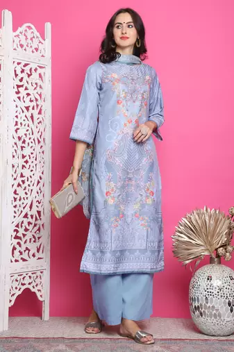 grey satin digital printed dress material