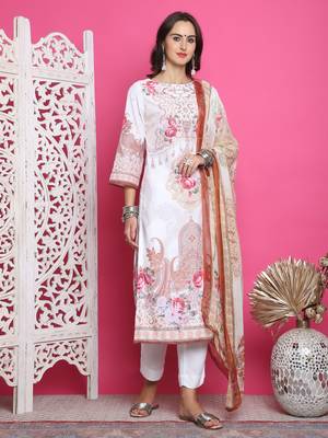 cream satin digital printed dress material 1