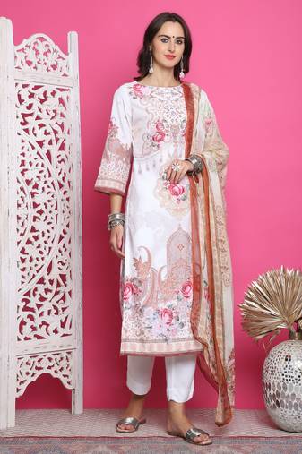 cream satin digital printed dress material