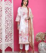cream satin digital printed dress material