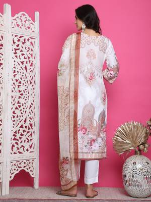 cream satin digital printed dress material 2