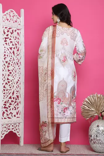 cream satin digital printed dress material