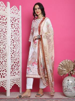 cream satin digital printed dress material 3