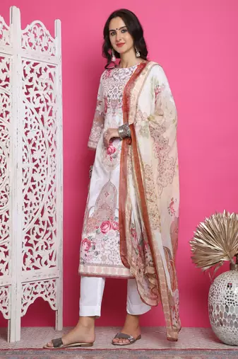 cream satin digital printed dress material