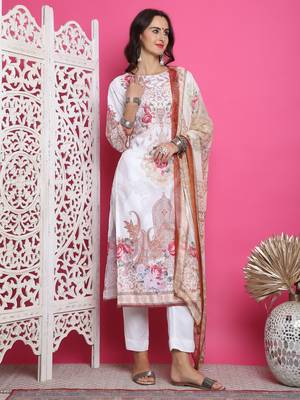 cream satin digital printed dress material 4