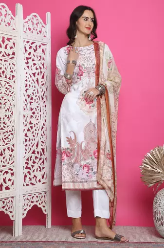 cream satin digital printed dress material
