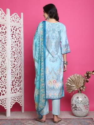 turquoise satin digital printed dress material 2