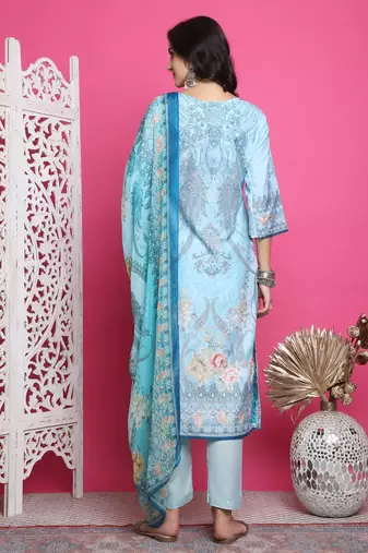 turquoise satin digital printed dress material