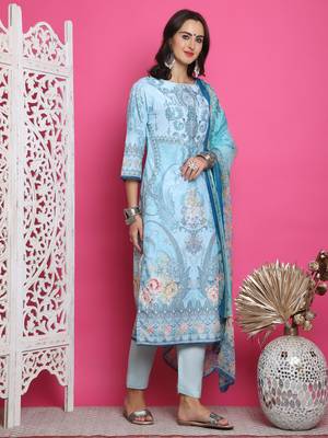 turquoise satin digital printed dress material 4