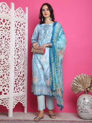 turquoise satin digital printed dress material 5