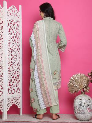 green cotton digital printed dress material 2