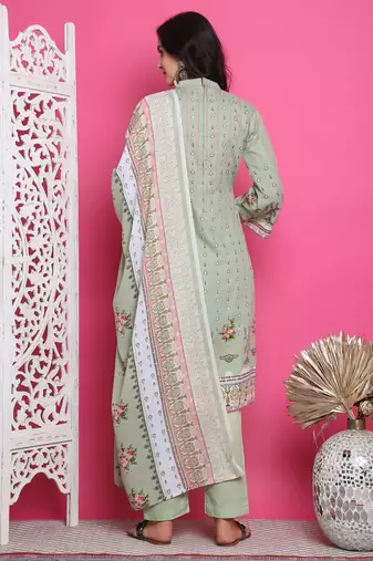 green cotton digital printed dress material