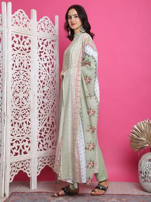 green cotton digital printed dress material 3