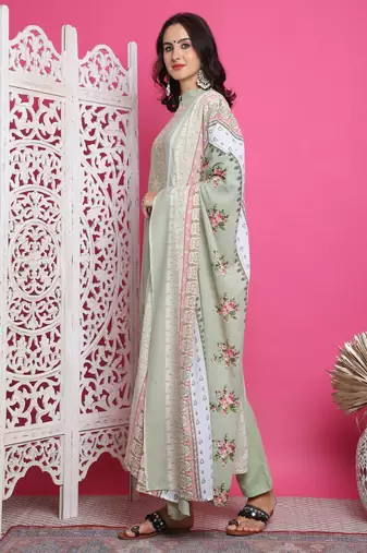 green cotton digital printed dress material