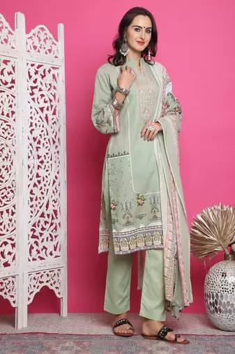 green cotton digital printed dress material