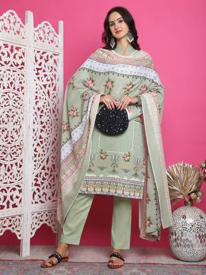green cotton digital printed dress material 5