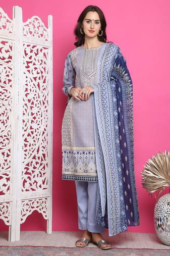 sky blue cotton digital printed dress material