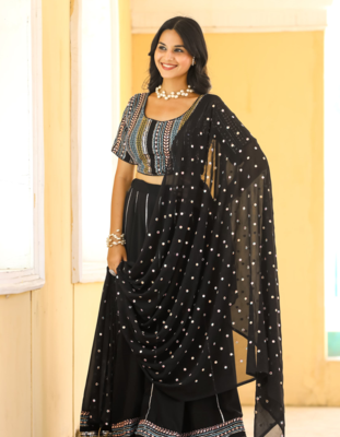 Black Color Heavy Fox Georgette With Resham Work Lehenga Choli 1