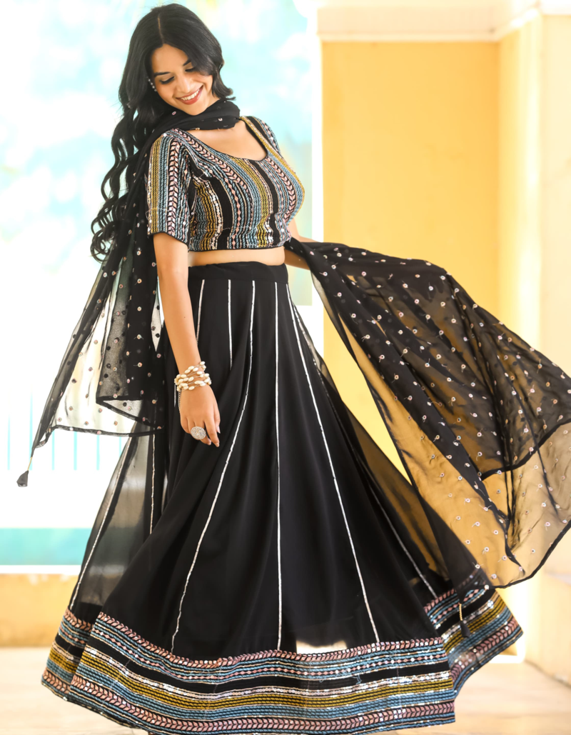 Black Color Heavy Fox Georgette With Resham Work Lehenga Choli