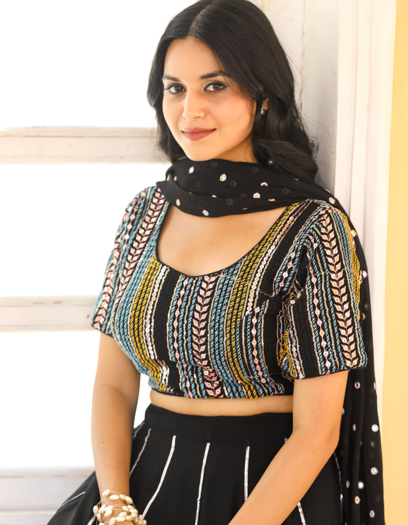 Black Color Heavy Fox Georgette With Resham Work Lehenga Choli