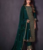 Teal Blue Embroidered Georegette  Straight Palazzo Pant Suit. Free size full stitched Up To 42" Size