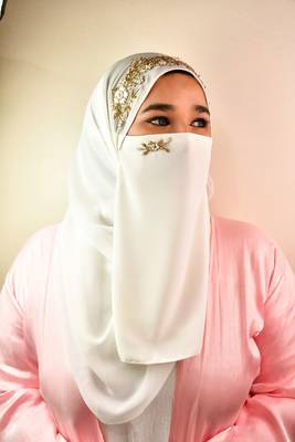 White Georgette Zari Embroidered Hijab 1