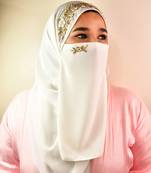 White Georgette Zari Embroidered Hijab