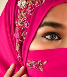 wrap my hijab rani pink embroidered georgette chiffon