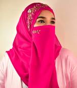 wrap my hijab rani pink embroidered georgette chiffon