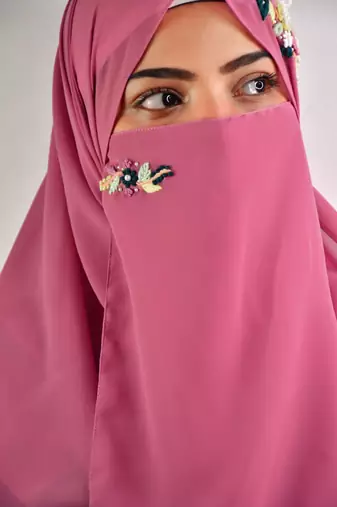 pink  threadwork partywear| wedding| bridal handwork hijab with naqab