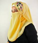 yellow threadwork partywear| wedding| bridal handwork hijab with naqab