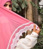 Pink Georgette Chiffon Lace Hijab