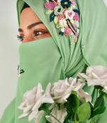 pista green threadwork partywear| wedding| bridal handwork hijab with naqab