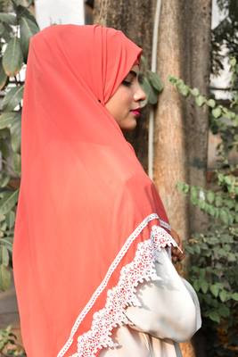 Tomato ready to pink | instant hijab with lace 1