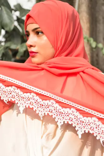 Tomato ready to pink | instant hijab with lace