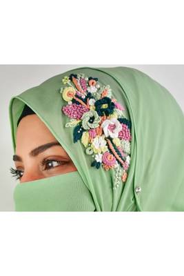 pista green threadwork partywear| wedding| bridal handwork hijab with naqab 4