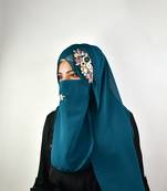 teal threadwork partywear| wedding| bridal handwork hijab with naqab