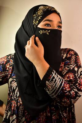 Black partywear| wedding| bridal handwork hijab with naqab 1