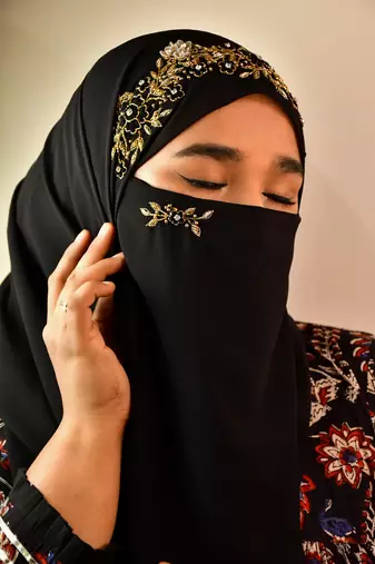 Black partywear| wedding| bridal handwork hijab with naqab