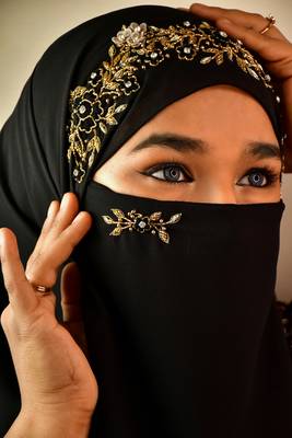 Black partywear| wedding| bridal handwork hijab with naqab 3