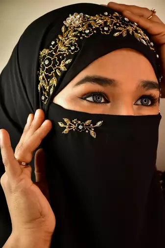 Black partywear| wedding| bridal handwork hijab with naqab