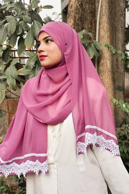 purple georgette ready-to-wear lace hijab 1