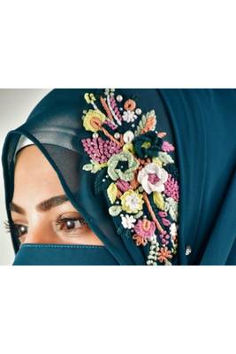teal threadwork partywear| wedding| bridal handwork hijab with naqab 3