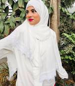 nazneen ready-to-wear hijab - white georgette with lace, faux georgette fabric