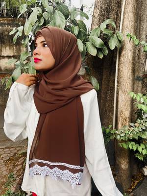 wrap my hijab georgette lace hijab dark brown 1