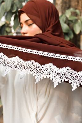 wrap my hijab georgette lace hijab dark brown 3