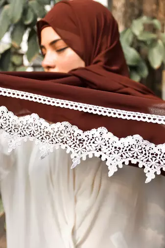 wrap my hijab georgette lace hijab dark brown